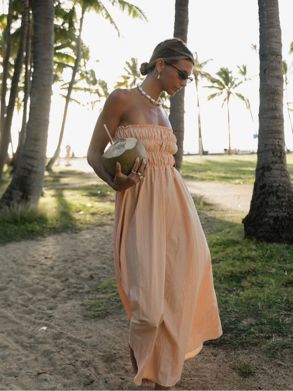 Solai The Label Shoreline Strapless Maxi Dress in Peach M NWOT